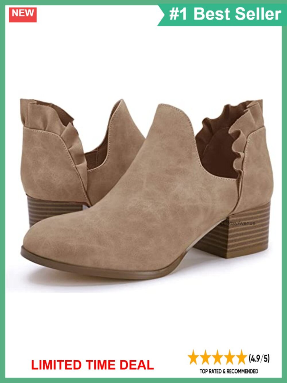 Faux Leather Cutout Ankle Booties Slip On Stacked Heel Dress Boots
